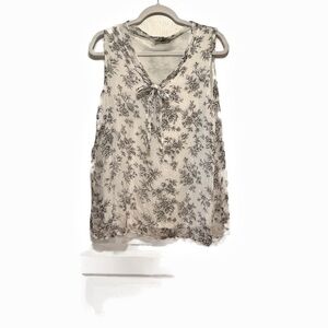 Silk White and Gray Tie Front Blouse with Relaxed Fit